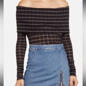 NWT Small Free People Snowbunny Girlfriend Off The Shoulder Top Black Stripes